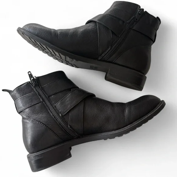 Black Leather Ankle Boots with Buckle Detail - Picture 2 of 6